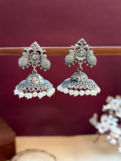 Gajagamini Pearls Jhumki – Oxidized Elephant Pearl Earrings