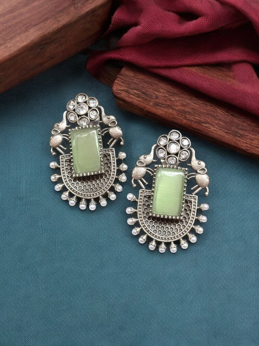 Gajini Green Monalisa Stone Pearl Stud Earrings