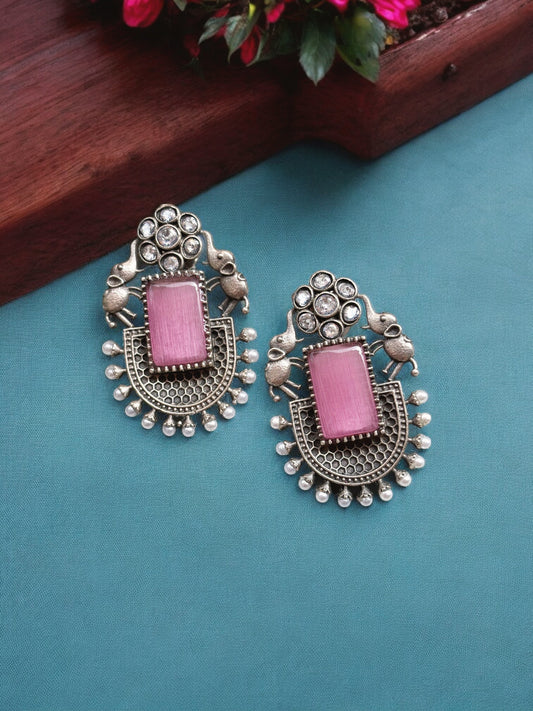 Gajini Pink Monalisa Stone Pearl Stud Earrings