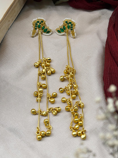 Gini – Green Long Ghungroo Dangly Earrings