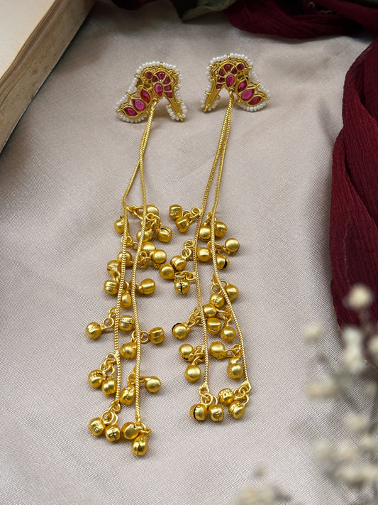 Gini – Magenta Ruby Long Ghungroo Dangly Earrings