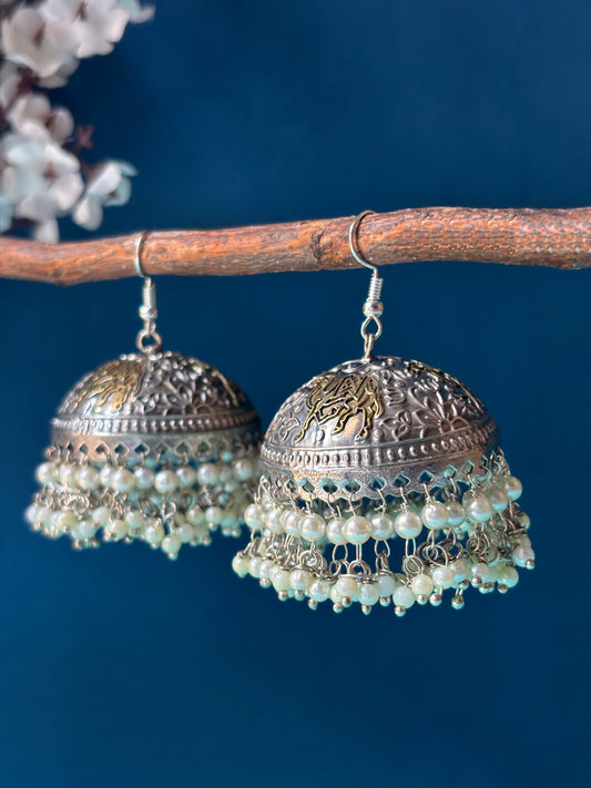 Golak – Dual Tone Oxidized Pearl Jhumka Earrings
