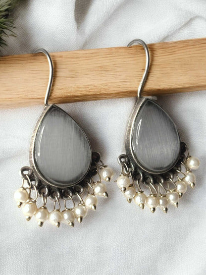 Dew Drop Monalisa Stone Oxidized Hook Earrings