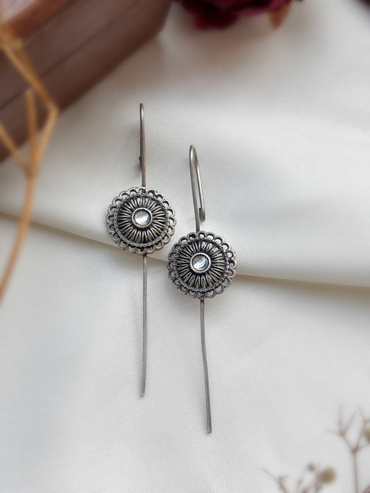Gulika White Stone Sui Earcuffs – Oxidized Bugadi Earrings