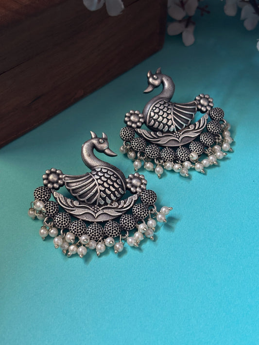 Hamsika Pearl Stud Oxidized Earrings