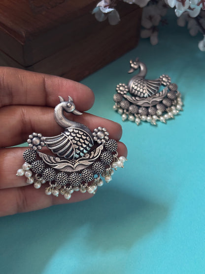 Hamsika Pearl Stud Oxidized Earrings