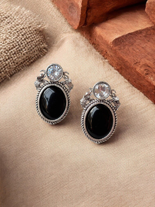 Idha Black Monalisa Stone Stud Earrings