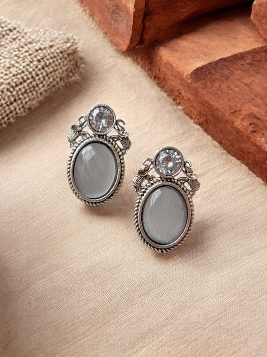 Idha Gray Monalisa Stone Stud Earrings