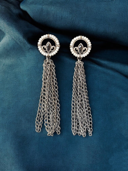 Idhika Monalisa Stone Pearl Chain Dangle Earrings
