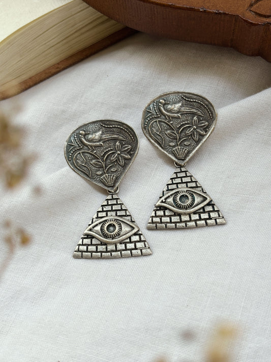 Quirky Illuminati Dangle Oxidized Earrings