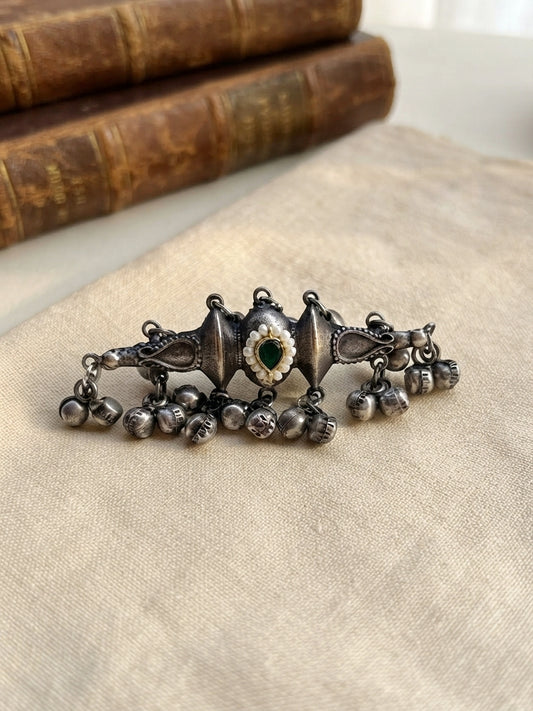 Ishayu Green Kundan Monalisa Stone Ghungroo Adjustable Ring