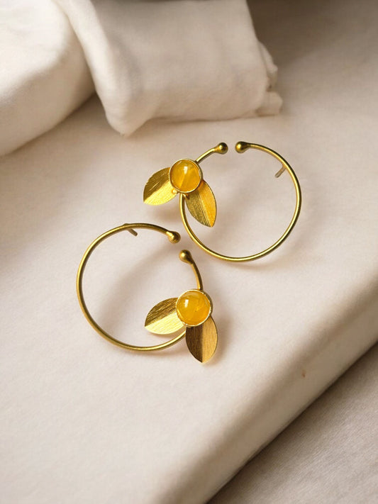 Ivy Yellow Monalisa Stone Anti-Tarnish Earrings