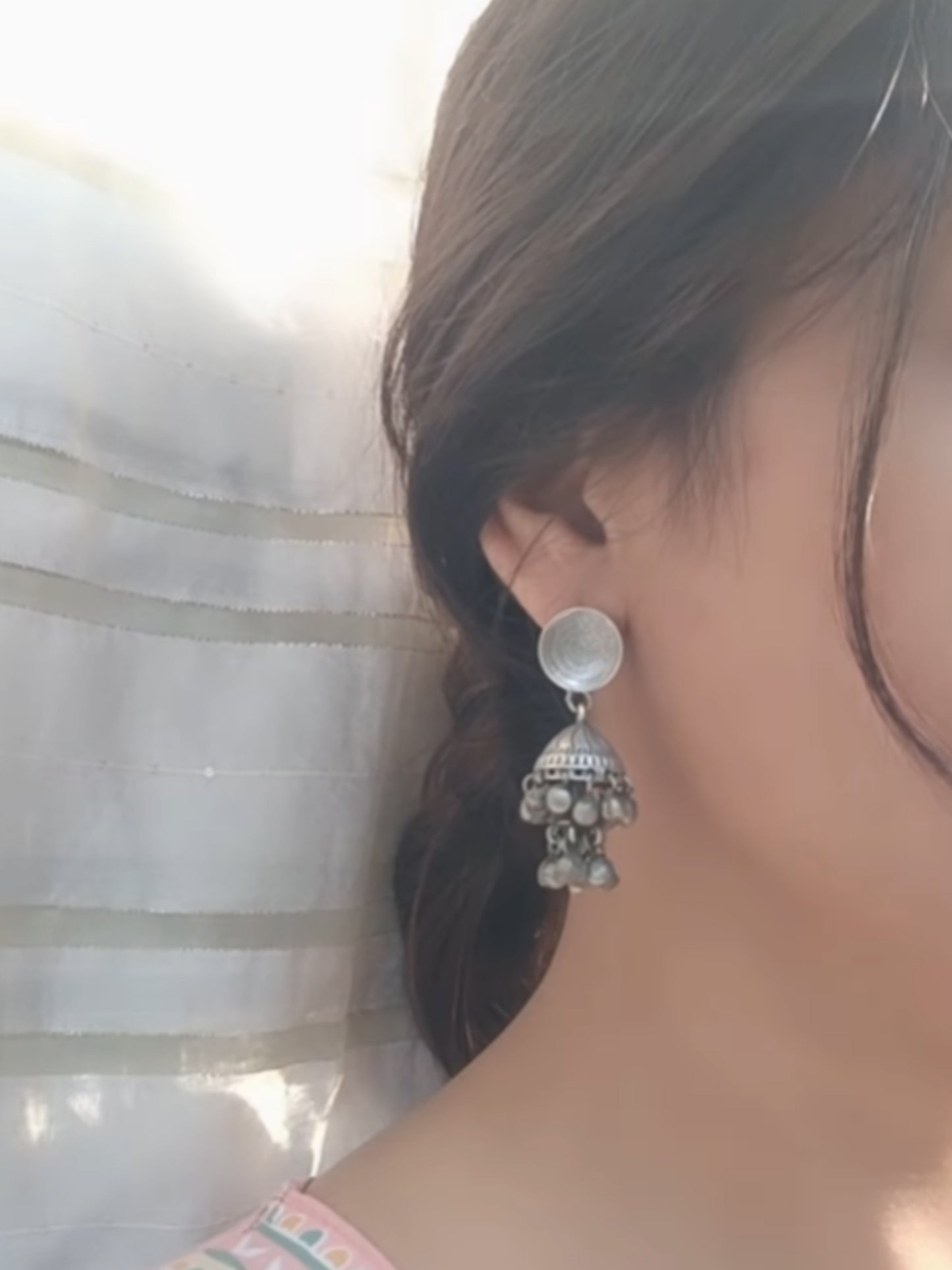 Janaki 2-Layer Ghungroo Jhumka – Oxidized Boho Earrings