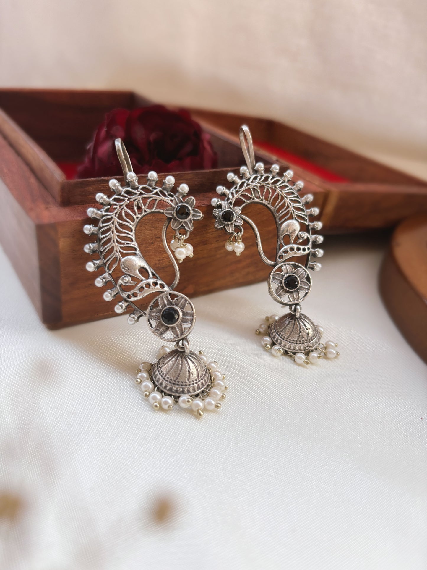 Jarul Black Earcuff Jhumki Oxidized Earrings