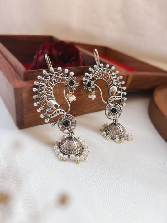 Jarul Black Earcuff Jhumki Oxidized Earrings