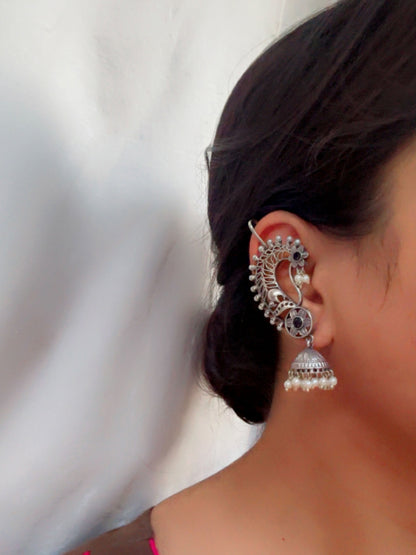 Jarul Black Earcuff Jhumki Oxidized Earrings