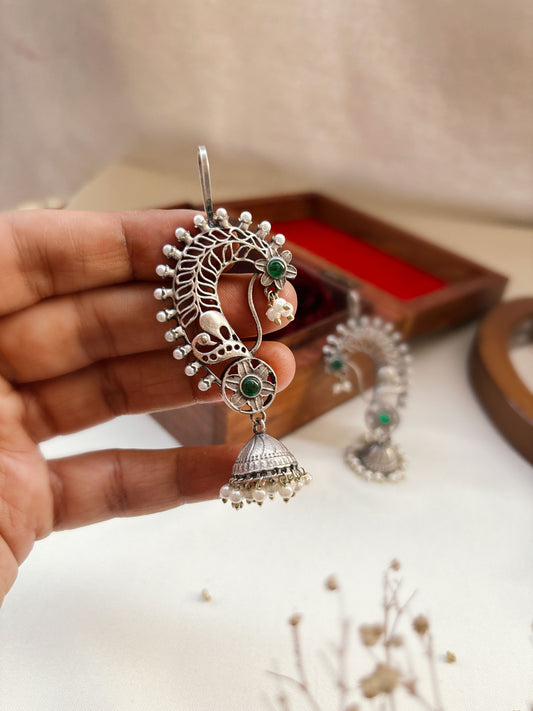 Jarul Green Earcuff Jhumki Oxidized Earrings