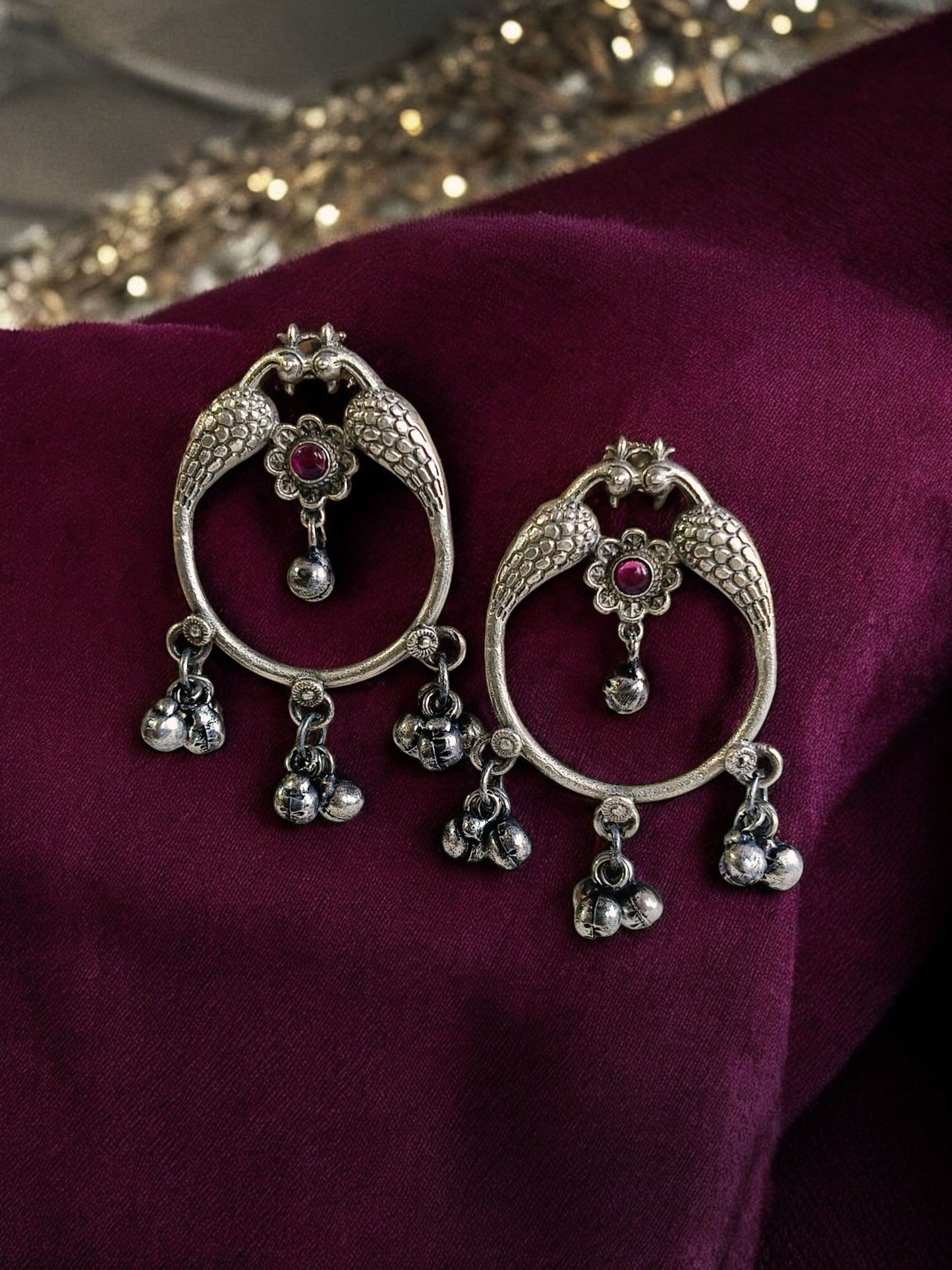 Kalapini Red Stone Ghungroo Studs