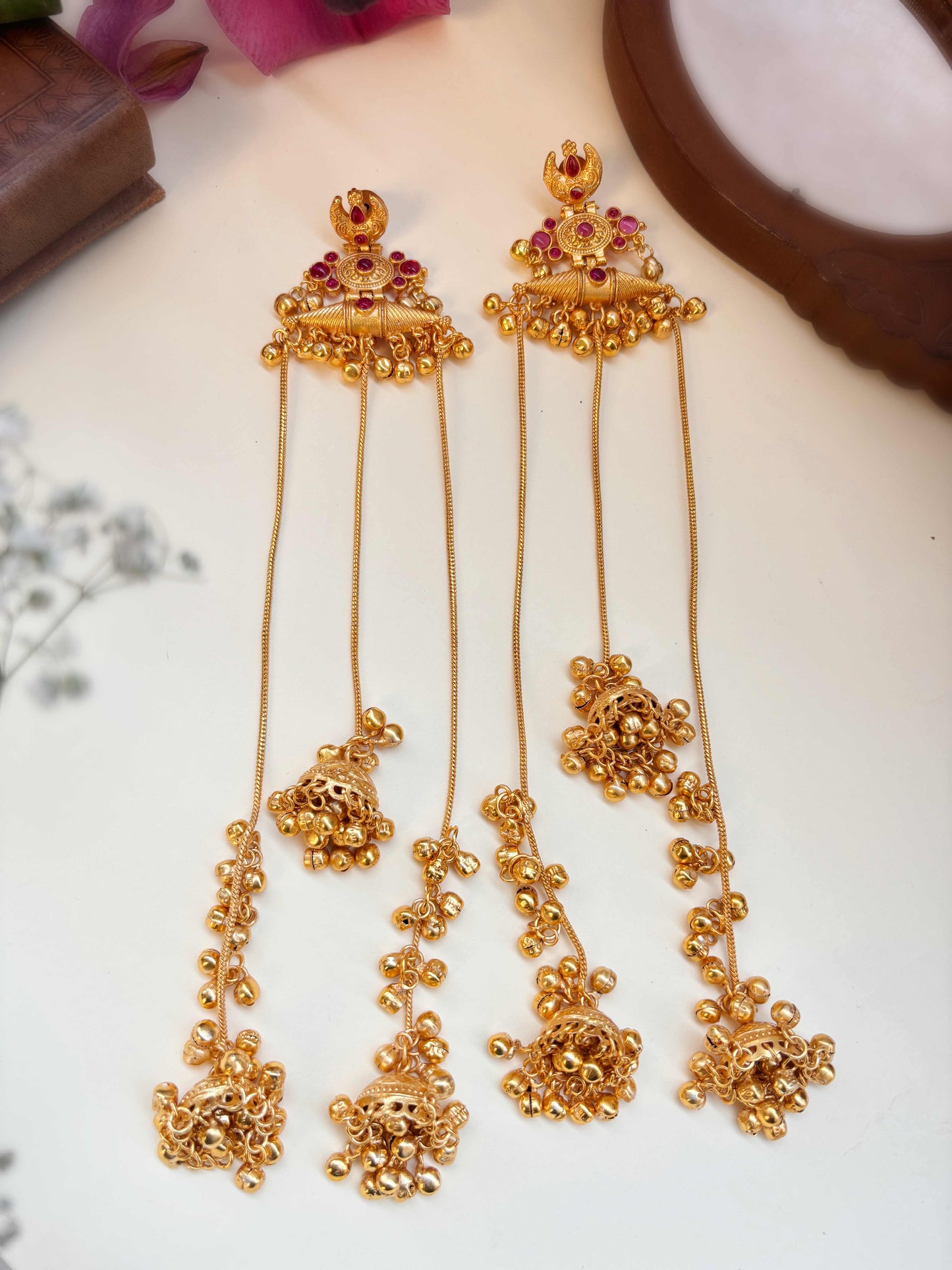 Kanaklata Red Magenta Monalisa Stone Kashmiri Dejhoor Earrings
