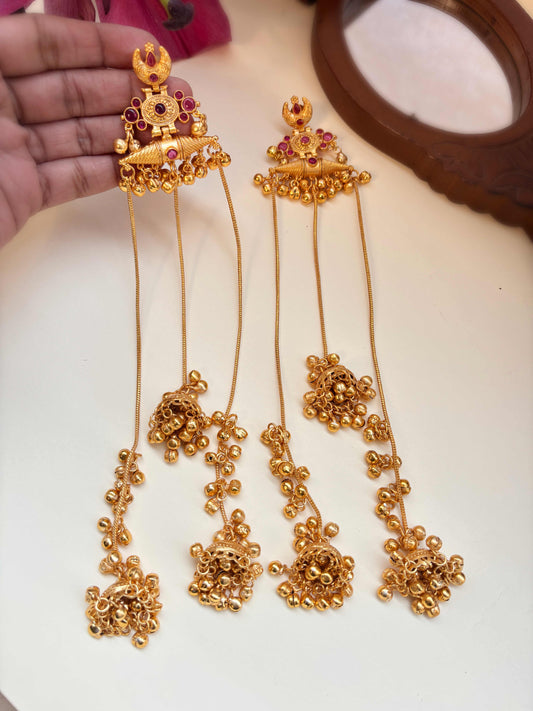 Kanaklata Red Magenta Monalisa Stone Kashmiri Dejhoor Earrings