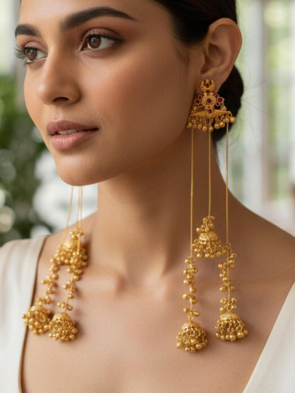 Kanaklata Red Magenta Monalisa Stone Kashmiri Dejhoor Earrings