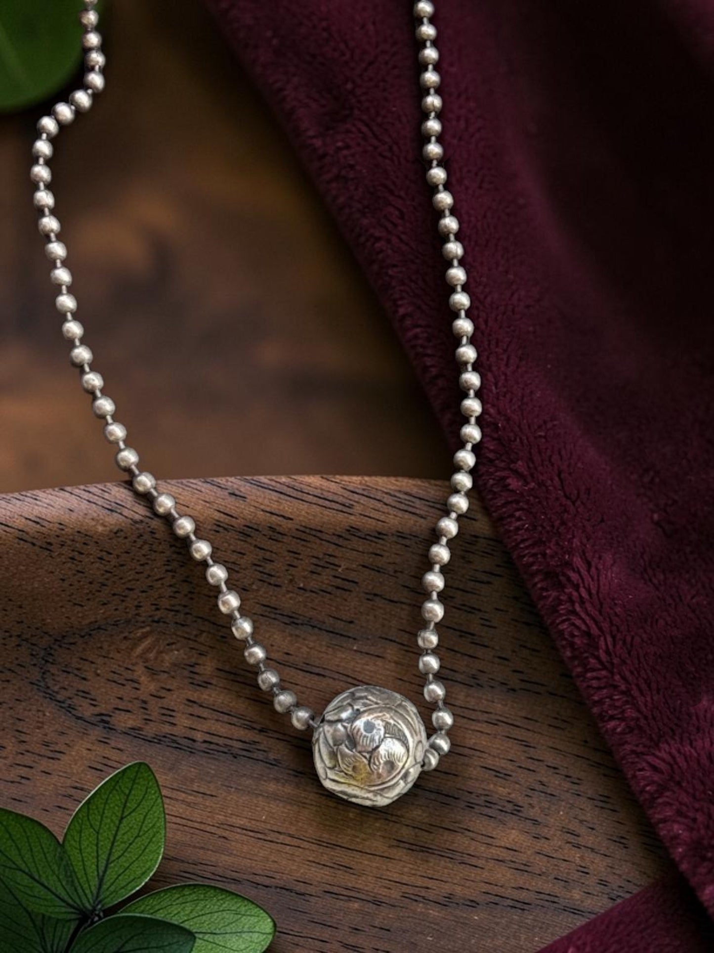 Kandukī Oxidised Silver Ball Chain Necklace
