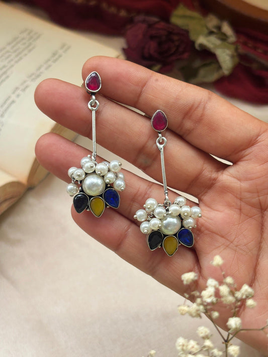Ketaki – Blue & Yellow Monalisa Stone Pearl Dangle Earrings