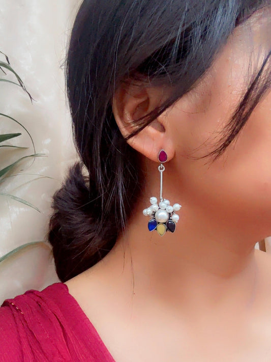 Ketaki – Blue & Yellow Monalisa Stone Pearl Dangle Earrings