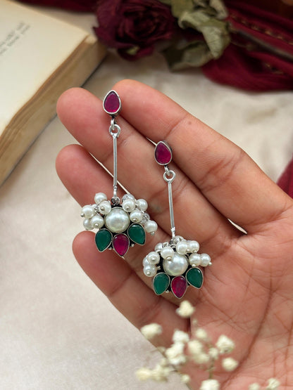 Ketaki – Red & Green Monalisa Stone Pearl Dangle Earrings