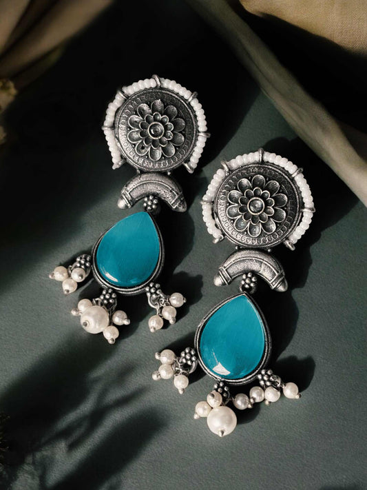 Kowaisah Monalisa Stone Oxidized Dangle Earrings