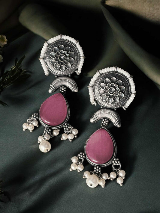 Kowaisah Monalisa Stone Oxidized Dangle Earrings