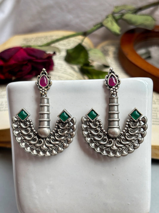 Kyra Ruby Red & Green Monalisa Stone Dangle Earrings