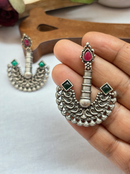 Kyra Ruby Red & Green Monalisa Stone Dangle Earrings