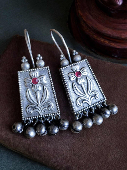 Lipsa Red Monalisa Stone Ghungroo Hook Earrings