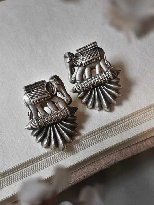 Maatangi Elephant Studs – Oxidized Boho Earrings