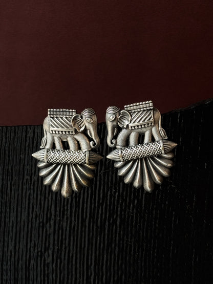 Maatangi Elephant Studs – Oxidized Boho Earrings