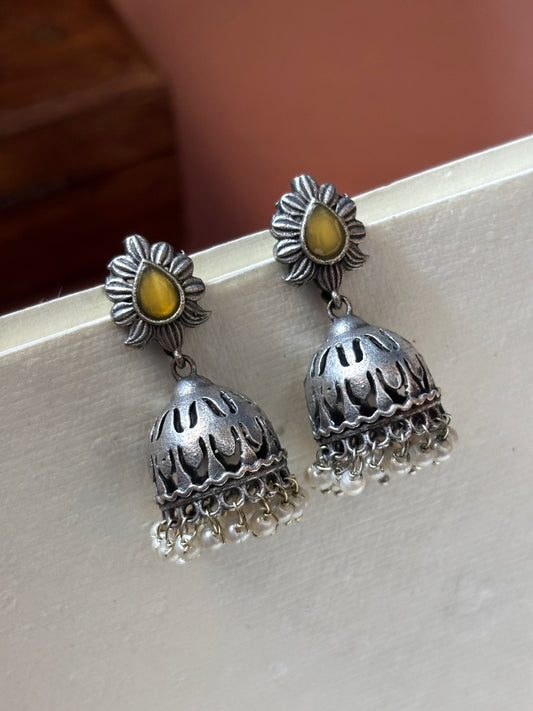 Madhubani Monalisa Stone Pearl Jhumki Earrings