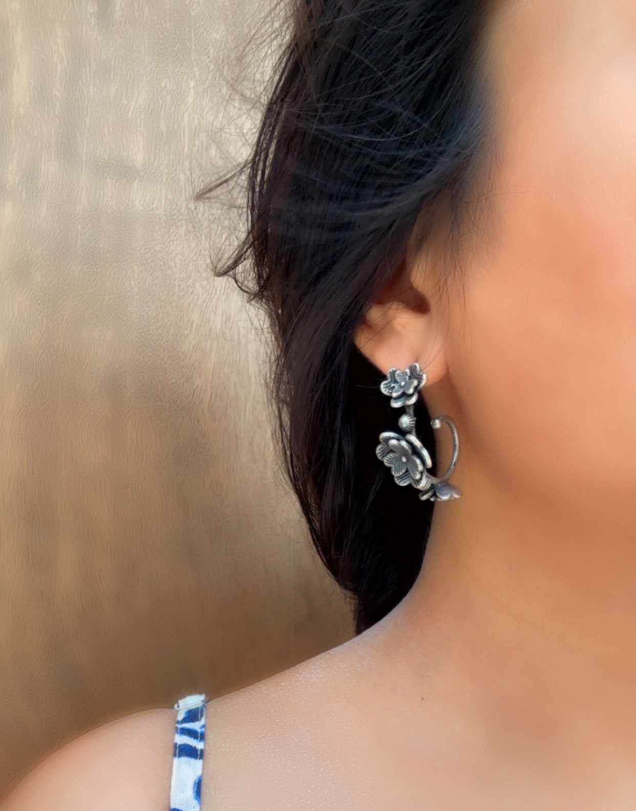 Madhumalati Half Bali Studs Floral Earrings