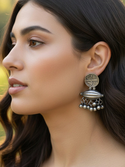Mahathi Ghungroo Silver Dangle Earrings – Oxidized Statement Boho Earrings