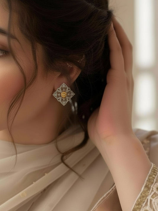 Mahua Dual Tone Studs – Oxidized Silver Replica Boho Earrings