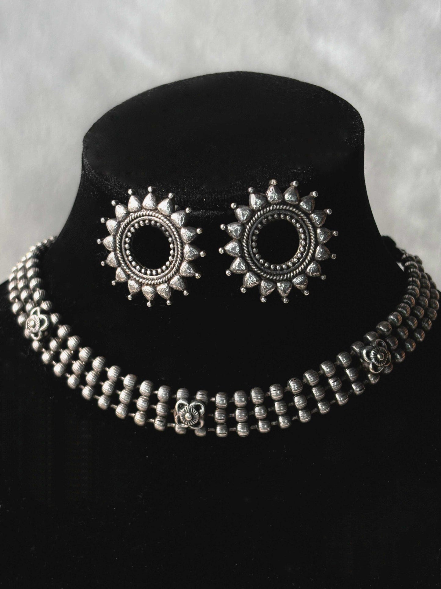 Mahwish Choker Oxidized Necklace with Earrings