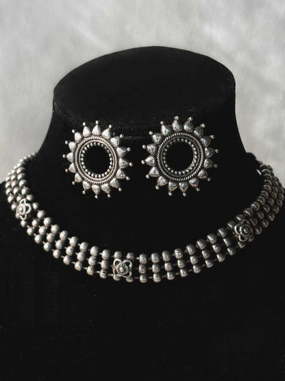 Mahwish Choker Oxidized Necklace with Earrings