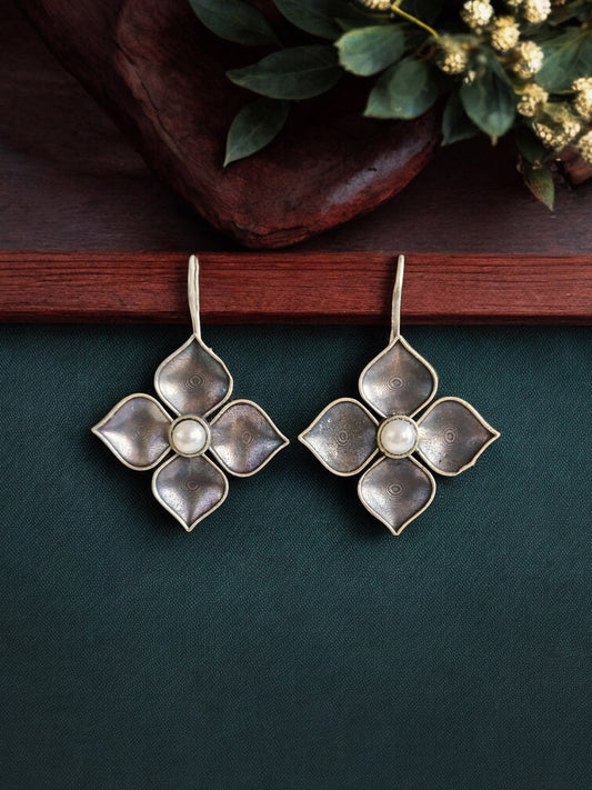Malli White Pearl Flower Hook Earrings