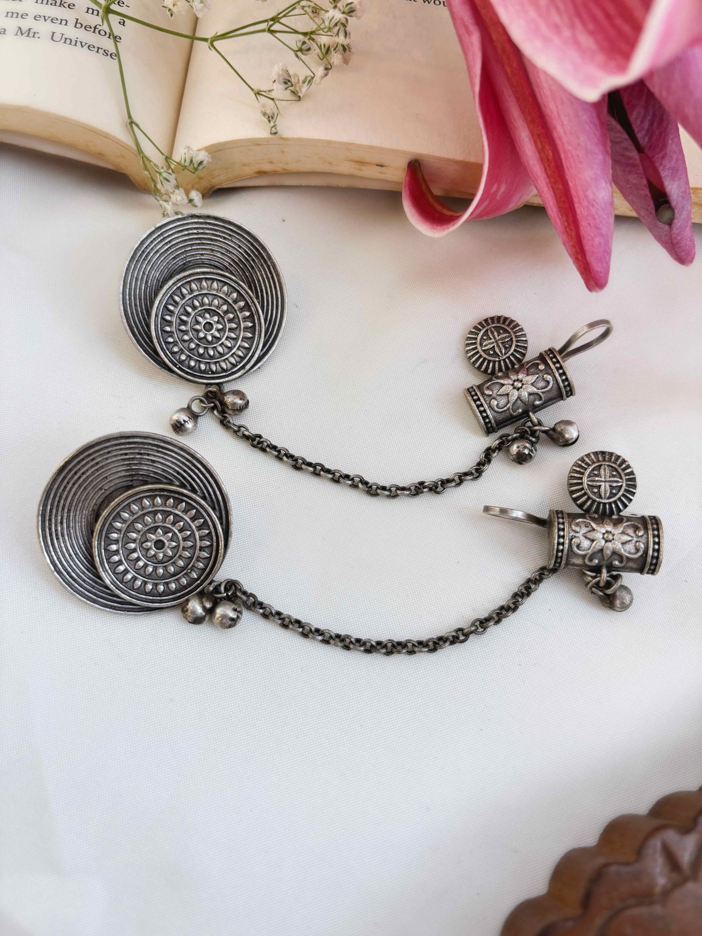 Mandala Chain Ghungroo Earcuff Earrings