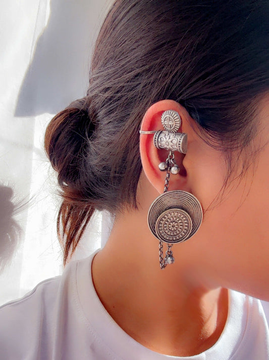 Mandala Chain Ghungroo Earcuff Earrings