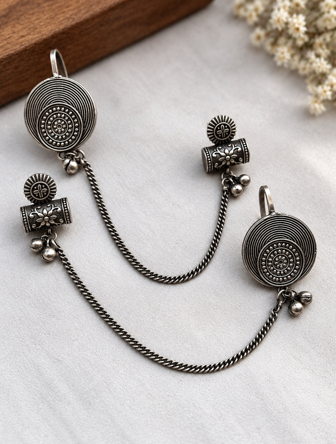 Mandala Chain Ghungroo Earcuff Earrings
