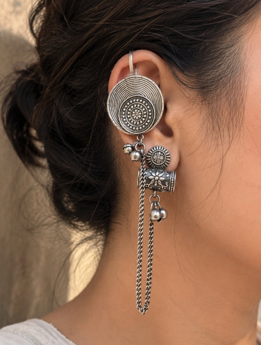 Mandala Chain Ghungroo Earcuff Earrings