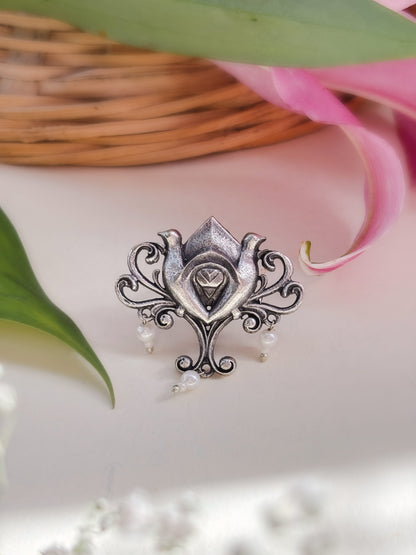 Manjari Pearl Adjustable Oxidized Ring