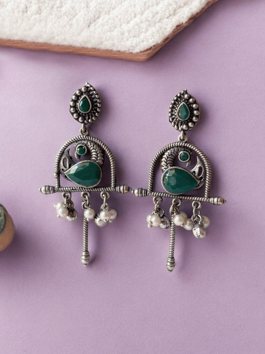 Maral Green Oxidized Dangle Earrings