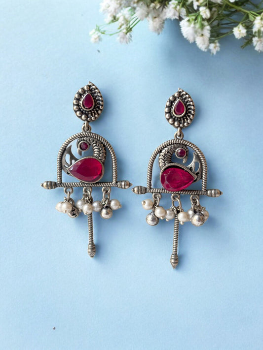 Maral Magenta Red Oxidized Dangle Earrings